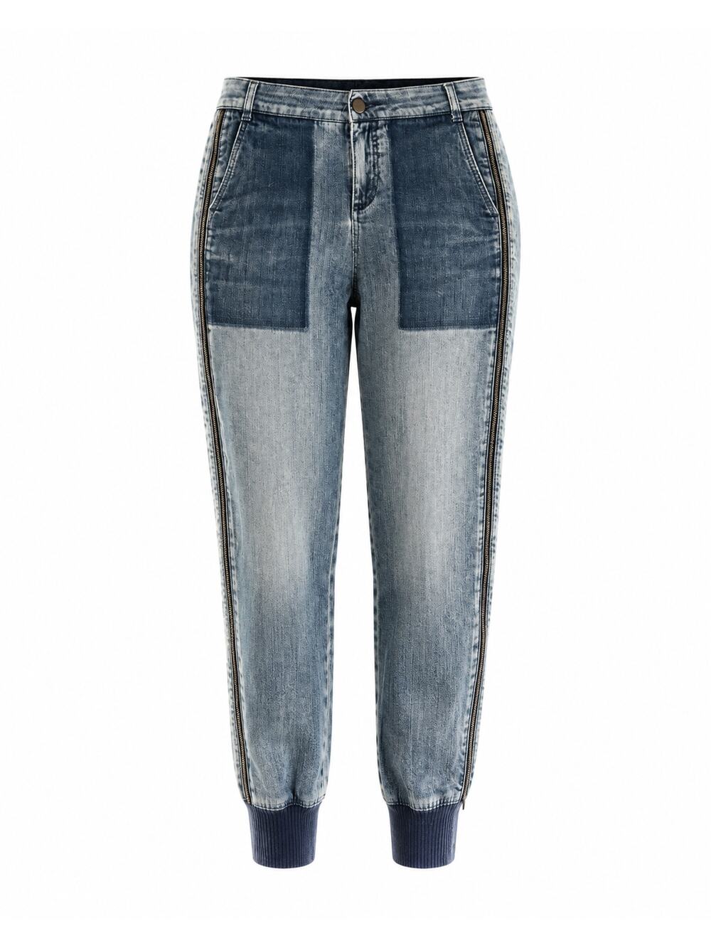 Stella McCartney Denim Jogger Jeans Size 28 Patchwork Side Zip Knit Cuff